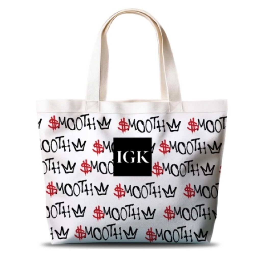 IGK White Graphic Tote Bag Good Behavior SMOOTh beach bag - beach